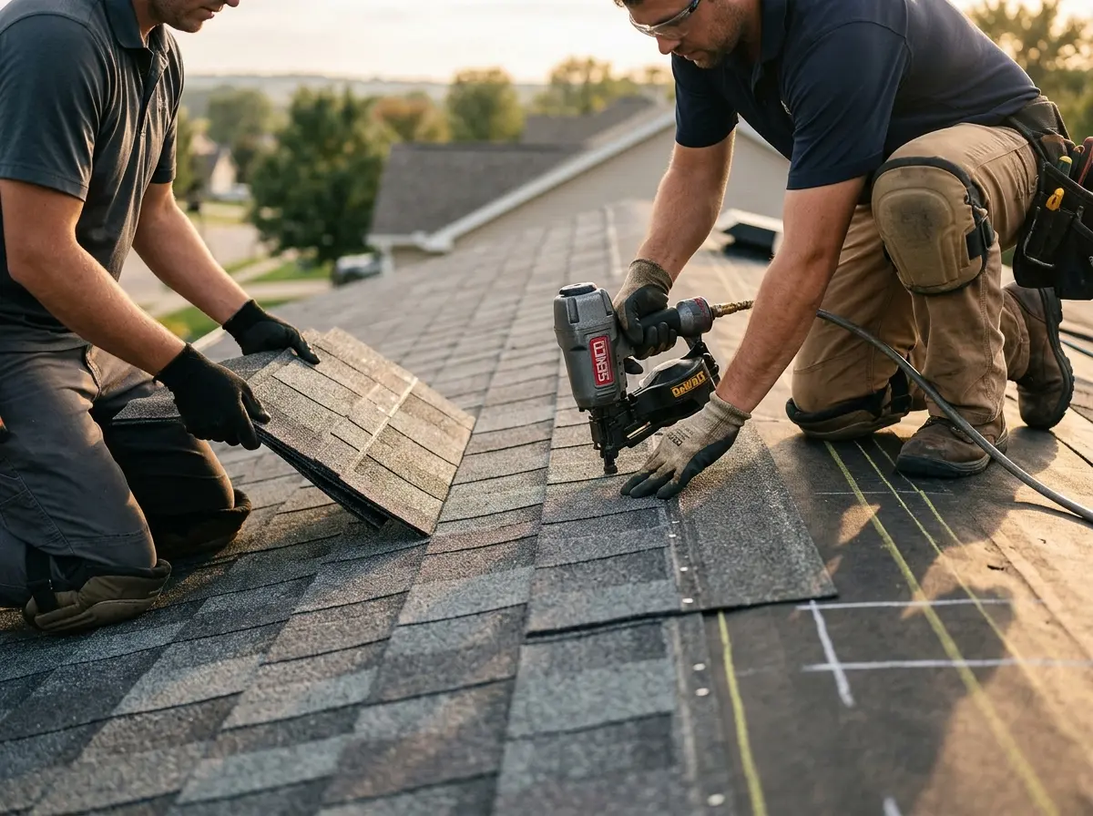 Professional roofer working on a residential roof in South Venice